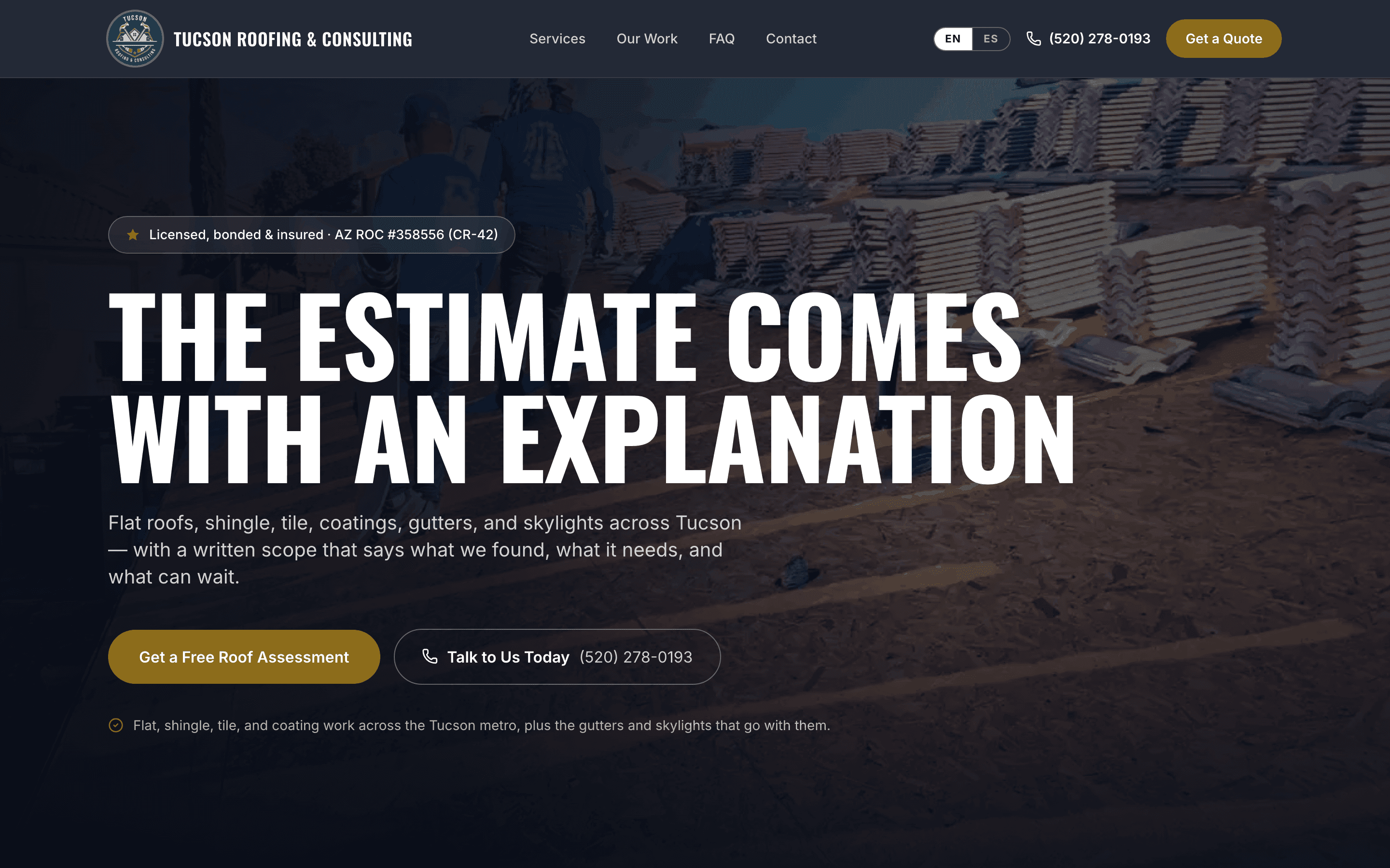 Live website built for Tucson Roofing & Consulting